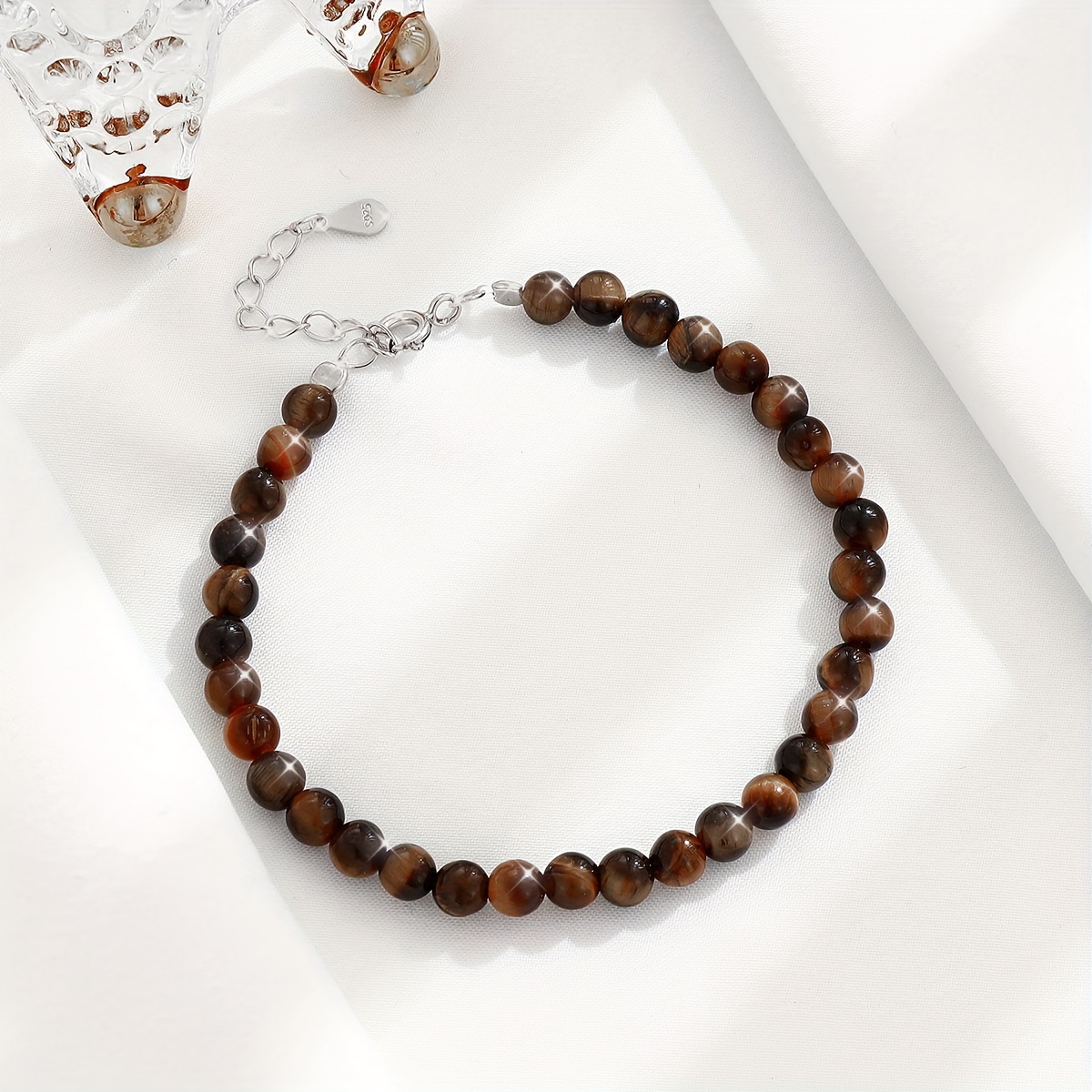 Sterling Silver Garnet Bead Bracelet - Adjustable Round Bracelet
